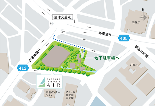 お車をご利用の方への赤坂インターシティAIRへの案内図