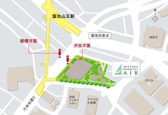 バスをご利用の方への赤坂インターシティAIRへの案内図